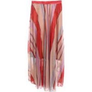 H&M Red & Multicolor Pleated Maxi Skirt